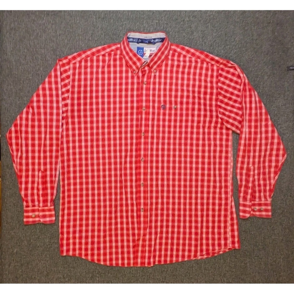 Wrangler George Strait Logo Cowboy Cut Red Plaid Button Down Shirt Mens 2XL